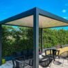 Pérgola bioclimática indep. Génova 4x3 m gris con lamas en blanco