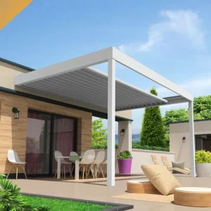 Pérgola retráctil SIROCO 4,50x4,109 m Motorizado con mando a distancia (Blanco RAL 9010)