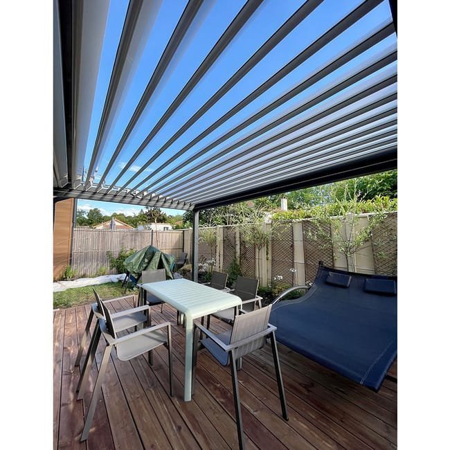 Pérgola bioclimática TRAMONTANA 4,50x4,987 M Doble cilindro con mando a distancia (Gris antracita RAL 7016) - Imagen 4