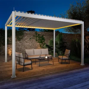 Pérgola bioclimática de aluminio 3x4m con iluminación LED