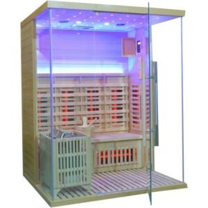 Sauna Híbrida LUXE 3 plazas Infrarrojos 2800W + estufa SAWO 6000W - SNÖ